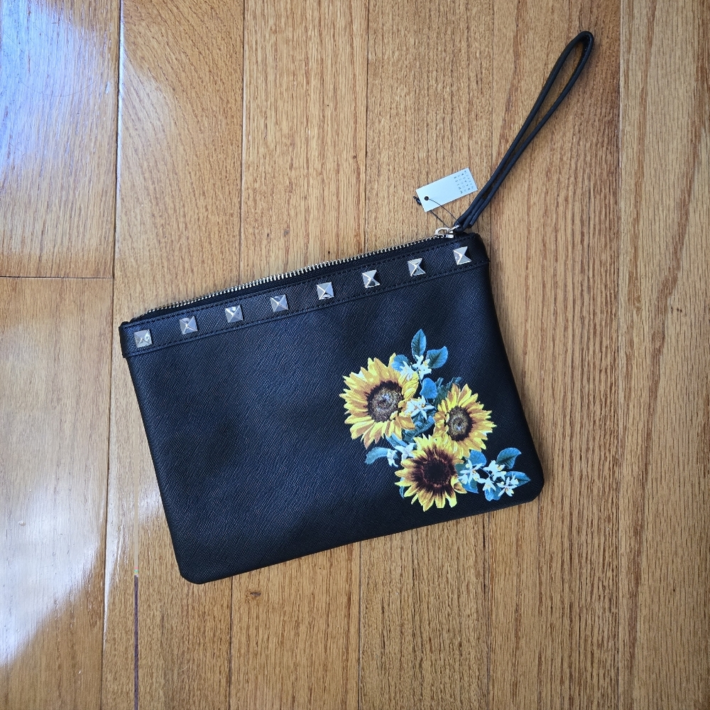 WHBM Black Floral Studded Clutch